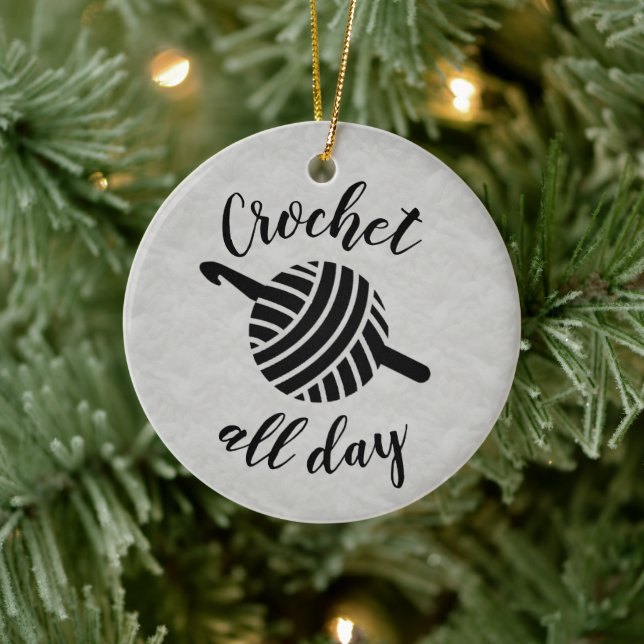 Adorno De Cerámica Crochet All Day Yarn Ball + Artesanías Hook (Árbol)