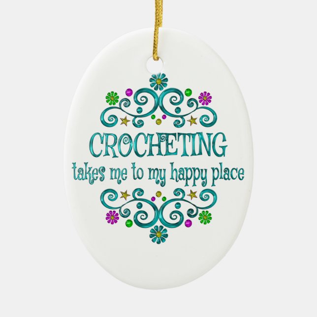 Adorno De Cerámica Crochet Happy Place (Frente)