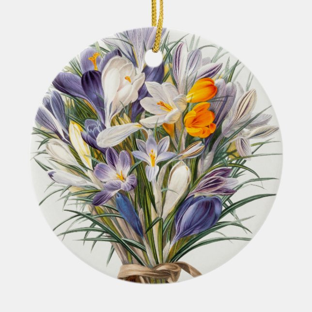 Adorno De Cerámica Crocus Spring Flower Botanical Floral Art (Frente)