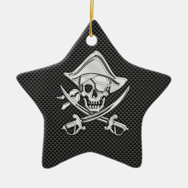 Adorno De Cerámica Cromado como pirata en fibra de carbono negro (Frente)