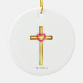 Adorno De Cerámica Cross with Heart in the Middle - round, 