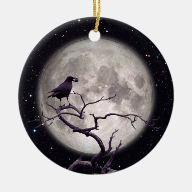 Adorno De Cerámica Crow and Moon, Crow Art, Raven, Gothic, Night (Frente)