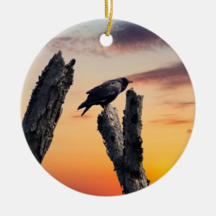 Adorno De Cerámica Crow en el amanecer