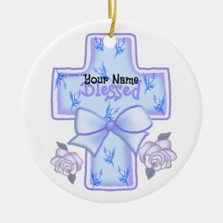 Adorno De Cerámica Cruz cristiana azul