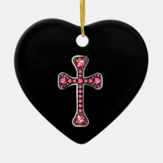 Adorno De Cerámica Cruz cristiana con piedras de "rubí"