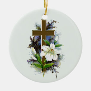Adorno De Cerámica Cruz cristiana dorada