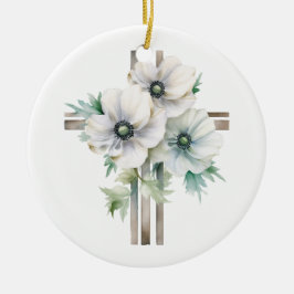 Adorno De Cerámica Cruz de flores de anémona blanca