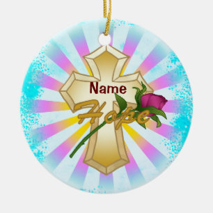 Adorno De Cerámica Cruz de Rosa de Esperanza Cristiana
