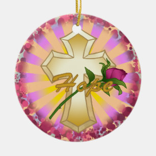 Adorno De Cerámica Cruz de Rosa de Esperanza Cristiana