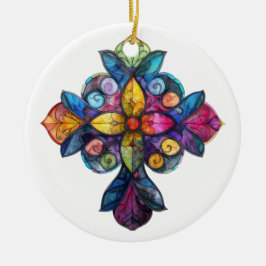 ADORNO DE CERÁMICA CRUZ DE VIDRIO DE COLOR BRILLANTE