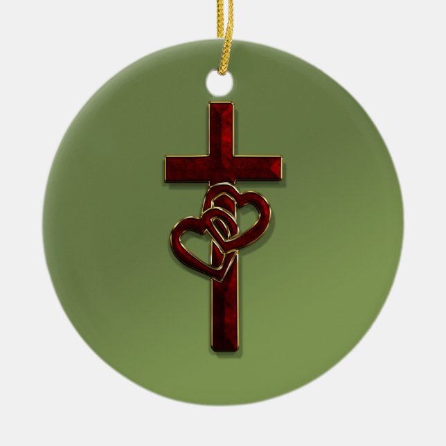 Adorno De Cerámica Cruz entrelazada de los corazones (Frente)