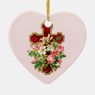 Adorno De Cerámica Cruz floral