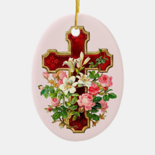 Adorno De Cerámica Cruz floral