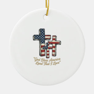 Adorno De Cerámica Cruz Patriótica Dios Bendiga América Diseño de Cam