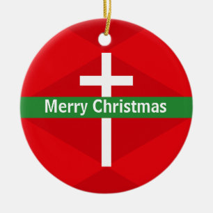 Adorno De Cerámica Cruz Roja y Blanca Cristiana Feliz Navidad