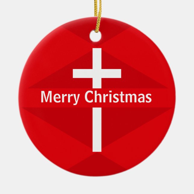 Adorno De Cerámica Cruz Roja y Blanca Cristiana Feliz Navidad (Frente)