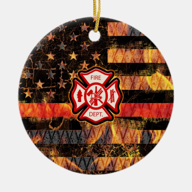 Adorno De Cerámica Cruz y llamas del bombero (Frente)