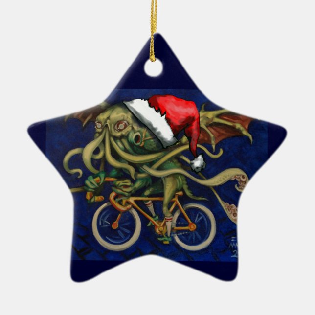 Adorno De Cerámica Cthulhu en una bicicleta (Frente)