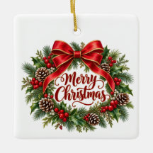Adorno de cerámica cuadrada Corona de Navidad aleg