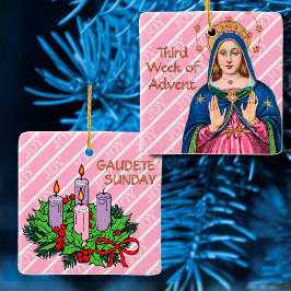 Adorno De Cerámica Cuadrado de Adviento Rosa BVM / Domingo de Gaudete