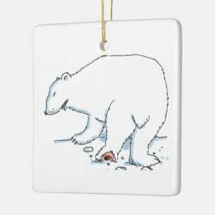 Adorno de cerámica cuadrado de oso polar 2 caras