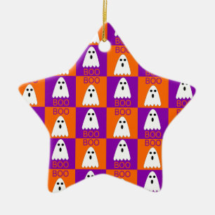 Adorno De Cerámica Cuadrados de boo fantasma morado y Naranja de Hall