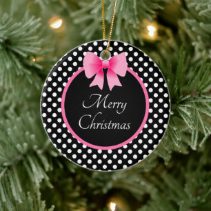 Adorno De Cerámica Cuadrillo rosado Feliz Navidad