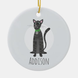 Adorno De Cerámica Cuadros Gris Tabby Cat Paw Imprime Feliz Navidad