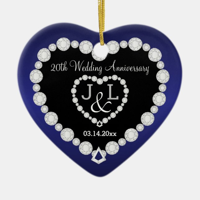 Adorno De Cerámica Cualquier aniversario Boda | Azul zafiro | DIY Tex (Frente)