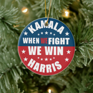 Adorno De Cerámica Cuando Peleamos Ganamos 2024 Kamala Harris USA