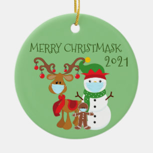 Adorno De Cerámica Cuarentena de renos con Merry Christmask 2020