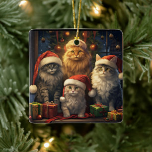 Adorno De Cerámica Cuarteto de gatitos celebrando la Navidad