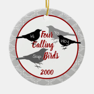 Adorno De Cerámica Cuatro Aves Llamadas - Año Personalizado