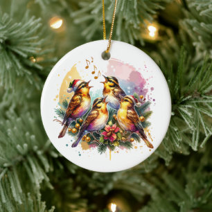 Adorno De Cerámica Cuatro Aves Llamadas   Doce días de Navidades