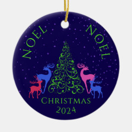Adorno De Cerámica *Cuatro ciervos y un árbol de Navidad