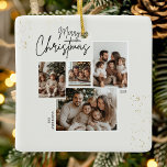 Adorno De Cerámica "Cuatro Collages de fotos de Feliz Navidad Persona<br><div class="desc">Cree un recuerdo de las vacaciones más sincero con el Ornamento de cuatro Collages de fotos de Feliz Navidad Personalizado. Este adorno bellamente diseñado muestra cuatro fotos favoritas, añadiendo un toque personalizado y significativo a tu árbol de Navidad. Perfecto como un regalo para la familia y los amigos o como...</div>