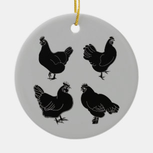 Adorno De Cerámica Cuatro Hens~Silhouette~Patrón