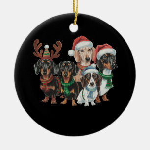Adorno De Cerámica Cuatro perros Dachshund vestidos con ropa festiva