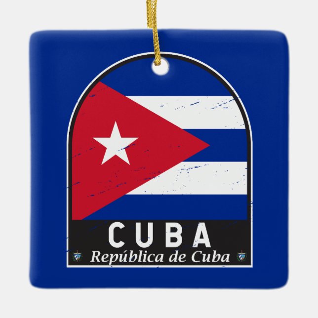 Adorno De Cerámica Cuba Bandera Emblema de mal gusto cosecha (Anverso)