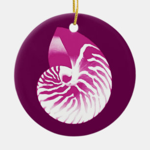 Adorno De Cerámica Cubierta de Nautilus - berenjena morada y blanca
