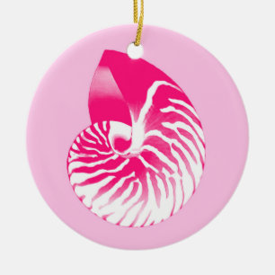 Adorno De Cerámica Cubierta de Nautilus - fucsia rosa y blanca