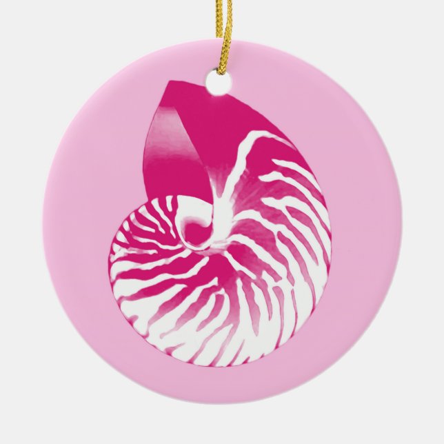 Adorno De Cerámica Cubierta de Nautilus - fucsia rosa y blanca (Frente)