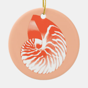 Adorno De Cerámica Cubierta de Nautilus - naranja de coral y blanco