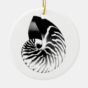 Adorno De Cerámica Cubierta de Nautilus - negro, gris y blanco