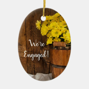 Adorno De Cerámica Cubo De Madera Yellow Daisies Country Engagement