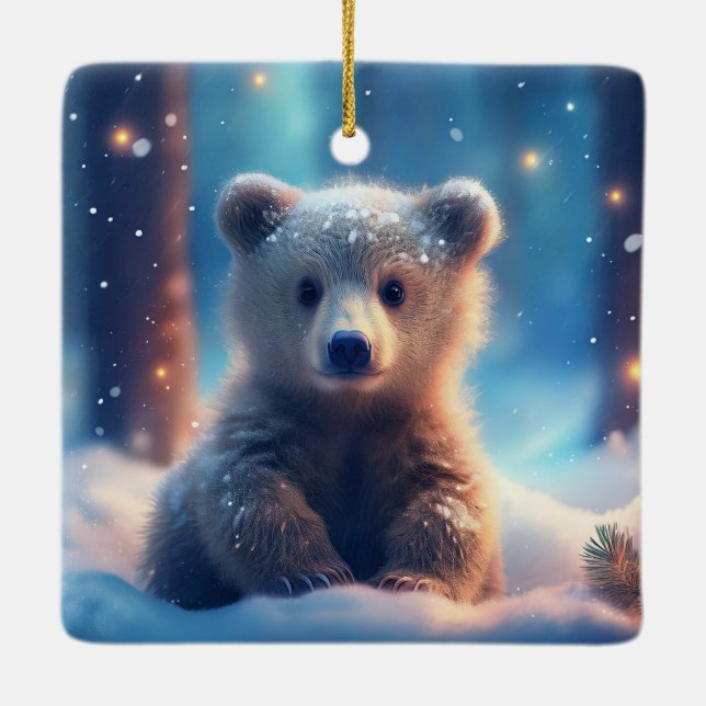 Adorno De Cerámica Cubo De Oso Cubierto De Nieve (Reverso)