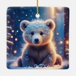 Adorno De Cerámica Cubo De Oso Cubierto De Nieve