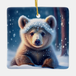 Adorno De Cerámica Cubo De Oso Cubierto De Nieve Cerámica Forestal Cu