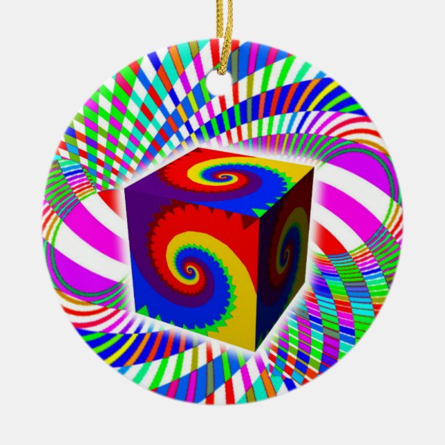 Adorno De Cerámica Cubo espiral arcoiris (Frente)