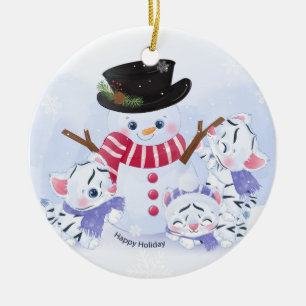 Adorno De Cerámica Cubos de tigre blanco y muñeco de nieve